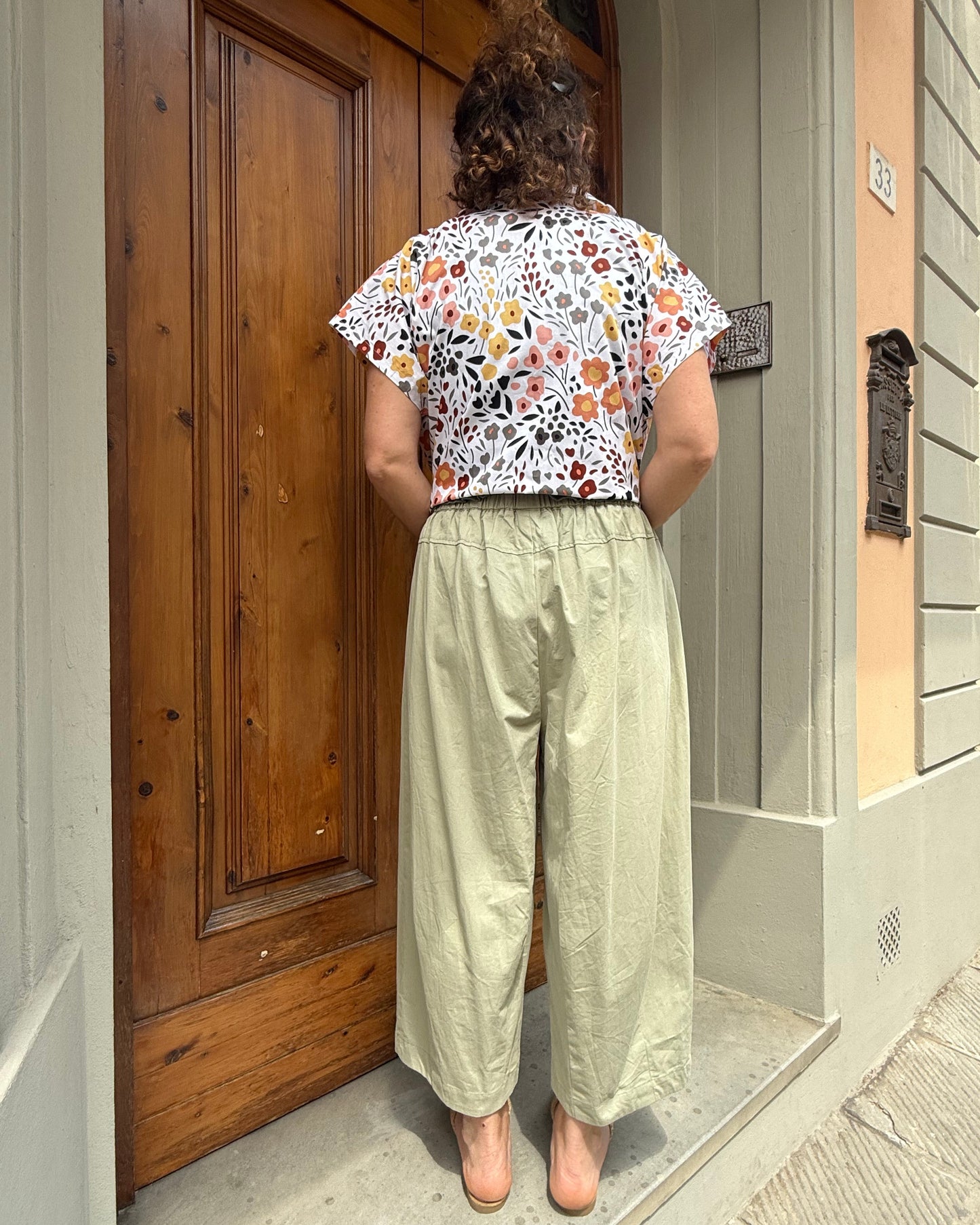 Pantalone balloon con elastico verde kaky