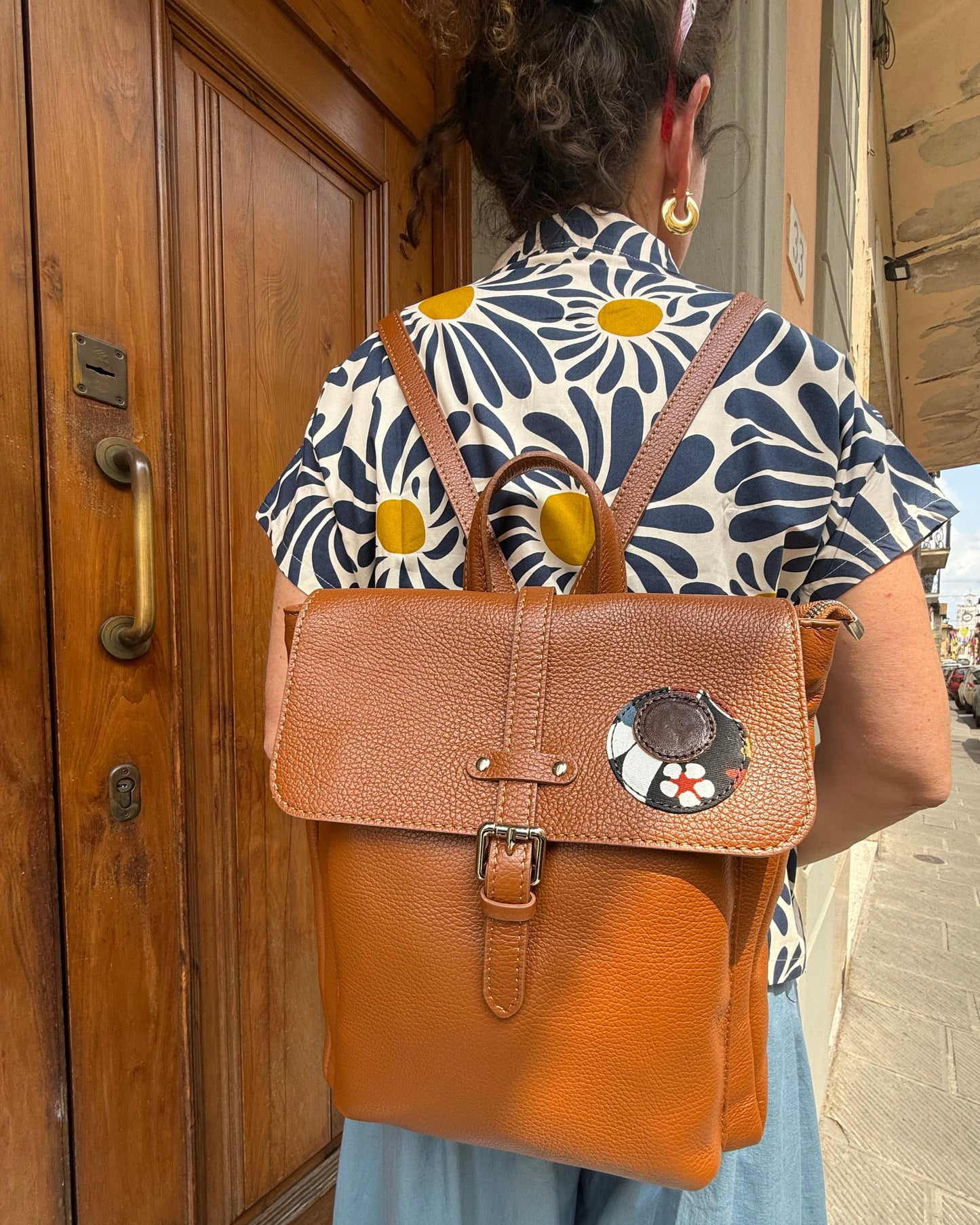 Zaino in pelle color tabacco