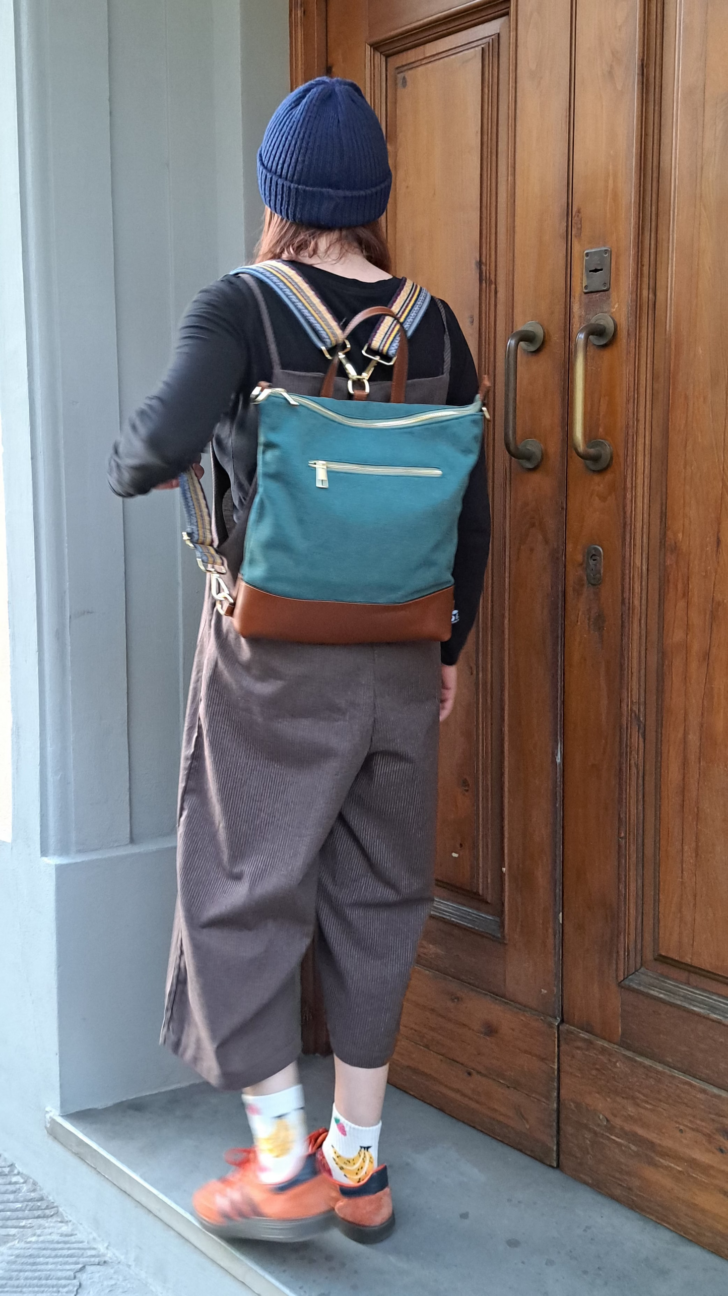 Borsa zaino canvas pavone