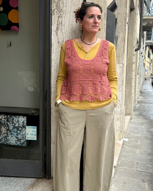 Top crochet rosa salmone