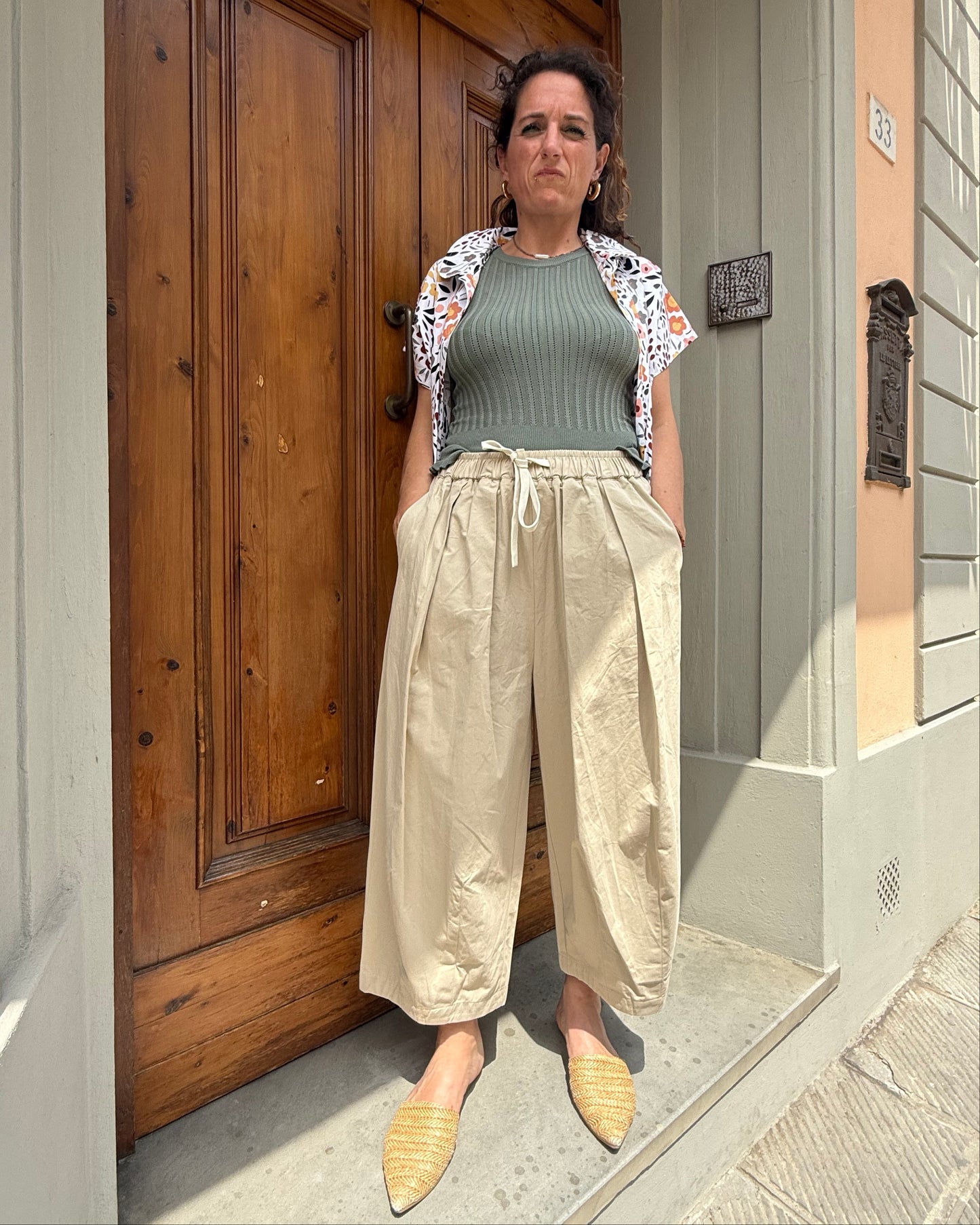 Pantalone balloon con elastico beige