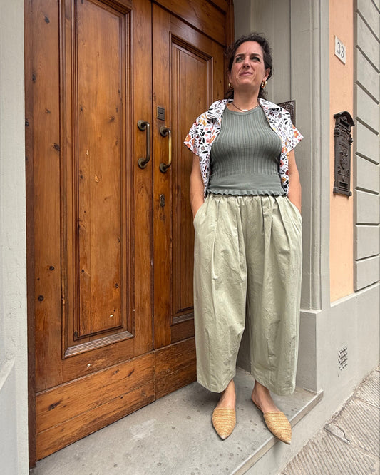 Pantalone balloon con elastico verde kaky